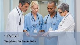  Presentation with clinic nurses - PPT layouts consisting of senior doctors and young nurse background and a light blue colored foreground