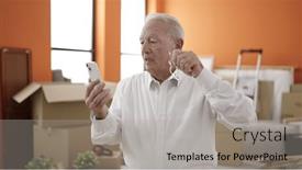  Presentation with keys - Slide deck enhanced with senior-doing-video-call-holding background and a light gray colored foreground