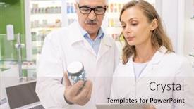  Presentation with senior worker - Slide set with senior-drugstore-worker-in-whitecoat background and a soft green colored foreground