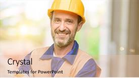  Presentation with senior worker - Colorful PPT theme enhanced with senior engineer man construction worker backdrop and a lemonade colored foreground