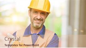  Presentation with senior worker - PPT theme with senior engineer man construction worker pointing away side with finger background and a lemonade colored foreground