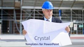  Presentation with blueprint - Audience pleasing PPT layouts consisting of senior-engineer-reading-a-blueprint backdrop and a sky blue colored foreground