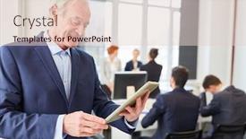  Presentation with entrepreneur - Amazing presentation theme having senior entrepreneur manager with tablet in meeting backdrop and a lemonade colored foreground