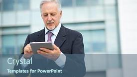  Presentation with front office - Theme consisting of senior-executive-using-his-tablet background and a ocean colored foreground