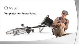  Presentation with bicycle - Presentation theme having senior-falling-off-a-bicycle background and a white colored foreground