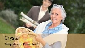  Presentation with elderly cats - Presentation design featuring senior falls - elderly couple collecting objects background and a yellow colored foreground