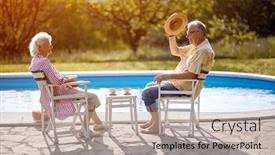  Presentation with summer holiday - Beautiful slide deck featuring senior-family-enjoy-on-summer backdrop and a mint green colored foreground