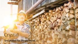  Presentation with hen - Colorful presentation theme enhanced with senior farmer carrying hen in barn with yellow lens flare in background backdrop and a coral colored foreground