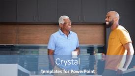  Presentation with father - Presentation consisting of senior-father-talking-and-drinking background and a teal colored foreground