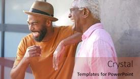  Presentation with home garden - Slide set enhanced with senior-father-talking-and-laughing background and a red colored foreground