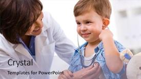  Presentation with metabolic doctor examining - Presentation having senior female doctor examining happy background and a light blue colored foreground