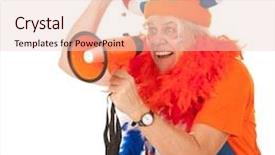  Presentation with female soccer - Slides featuring senior female dutch soccer supporter isolated over white background background and a lemonade colored foreground