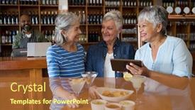  Presentation with using digital tablet - PPT theme with senior-female-friends-using-digital background and a red colored foreground