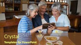  Presentation with using digital tablet - PPT theme enhanced with senior-female-friends-using-digital background and a tawny brown colored foreground