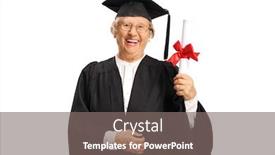  Presentation with certificate - PPT theme with senior-female-graduate-holding background and a gray colored foreground