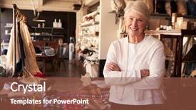  Presentation with portrait of excited overjoyed female - Amazing PPT theme having senior female owner of gift backdrop and a tawny brown colored foreground