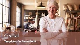  Presentation with portrait of excited overjoyed female - Audience pleasing slides consisting of senior female owner of gift backdrop and a tawny brown colored foreground