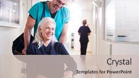 Presentation with female hospital patient - Cool new slide deck with senior female patient being discharge backdrop and a soft green colored foreground