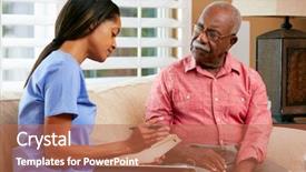  Presentation with nurse care - PPT theme enhanced with senior female patient during home background and a coral colored foreground