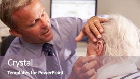  Presentation with ear medical - Cool new presentation design with senior female patient with hearing backdrop and a gray colored foreground