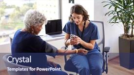  Presentation with blood pressure - Colorful slide deck enhanced with senior female patients blood pressure backdrop and a ocean colored foreground