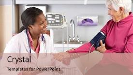  Presentation with taking the blood pressure in black women - Cool new presentation design with side view of pallet with oil paint brushstrokes under paintbrush set in an art studio backdrop and a gray colored foreground