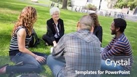  Presentation with professor - Slide set with senior female university professor teaching background and a ocean colored foreground