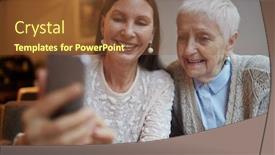  Presentation with females - Presentation with senior females addicted to modern gadgets making selfie in cafe background and a tawny brown colored foreground