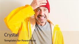  Presentation with face head in anatomy - Colorful presentation theme enhanced with senior fisherman stressed with hand backdrop and a yellow colored foreground