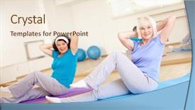  Presentation with females - Cool new presentation theme with senior fitness - portrait of sporty females doing backdrop and a cream colored foreground