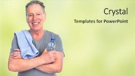  Presentation with senior fitness - Amazing PPT layouts having senior fitness man with bottle of water backdrop and a soft green colored foreground