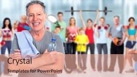  Presentation with senior fitness - Beautiful slides featuring senior fitness man with bottle of water backdrop and a coral colored foreground