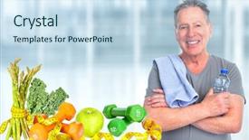  Presentation with senior fitness - Colorful slide deck enhanced with senior fitness man with bottle of water backdrop and a sky blue colored foreground