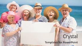  Presentation with blank - Cool new slides with senior friends holding blank paper backdrop and a lemonade colored foreground