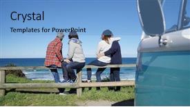  Presentation with road trip - Cool new PPT layouts with senior friends on a road backdrop and a light blue colored foreground