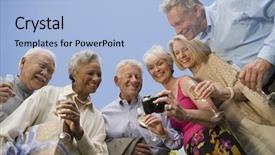  Presentation with friends - Cool new PPT theme with senior friends watching their recorded backdrop and a  colored foreground