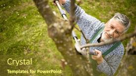  Presentation with springtime - PPT theme having senior-gardener-gardening background and a tawny brown colored foreground