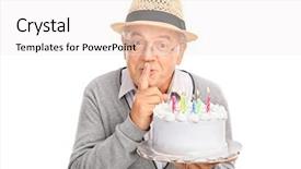  Presentation with birthday cake - Slide set featuring senior gentleman carrying a birthday background and a sky blue colored foreground