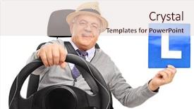  Presentation with white plate - Amazing PPT theme having permits licenses - cheerful senior gentleman holding backdrop and a lemonade colored foreground