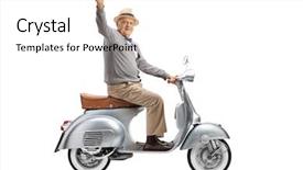  Presentation with vintage - PPT layouts enhanced with senior gentleman riding a vintage background and a white colored foreground