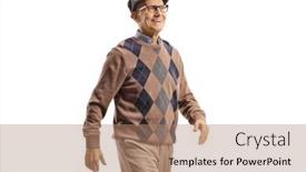  Presentation with walking - Presentation design enhanced with senior-gentleman-walking-and-smiling background and a coral colored foreground