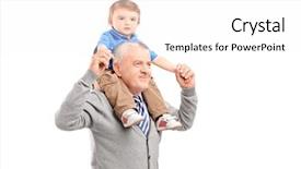  Presentation with give first and u will get back - Amazing PPT theme having senior giving a piggy back backdrop and a white colored foreground