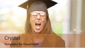  Presentation with student - PPT layouts featuring senior graduate student woman stressful background and a gold colored foreground