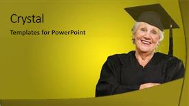  Presentation with coloured - Presentation featuring senior graduate woman with hands background and a gold colored foreground