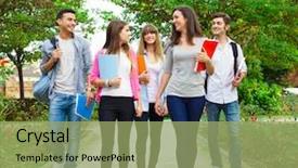  Presentation with school graduation - Beautiful presentation design featuring senior graduation - group of students going backdrop and a mint green colored foreground