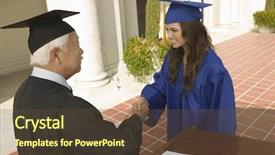  Presentation with female - PPT theme featuring senior graduation - happy young female graduate shaking background and a tawny brown colored foreground