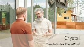  Presentation with father son hands - Audience pleasing slide set consisting of senior-gray-haired-father-standing backdrop and a lemonade colored foreground