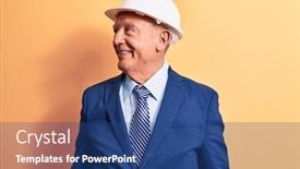  Presentation with architect - Colorful PPT theme enhanced with senior-grey-haired-architect-man backdrop and a ocean colored foreground