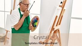  Presentation with art - Slides enhanced with senior-grey-haired-artist-man background and a coral colored foreground