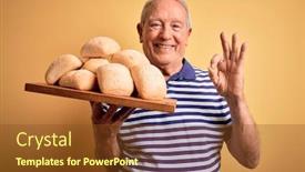  Presentation with grey - Slide deck with senior-grey-haired-baker-man background and a tawny brown colored foreground